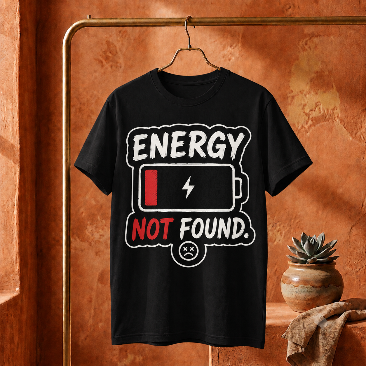 ||Unisex "ENERGY NOT FOUND" Bengali Typography Printed T-Shirt||
