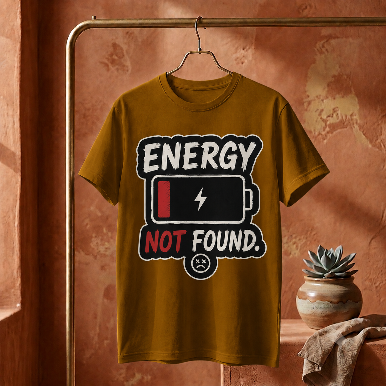 ||Unisex "ENERGY NOT FOUND" Bengali Typography Printed T-Shirt||