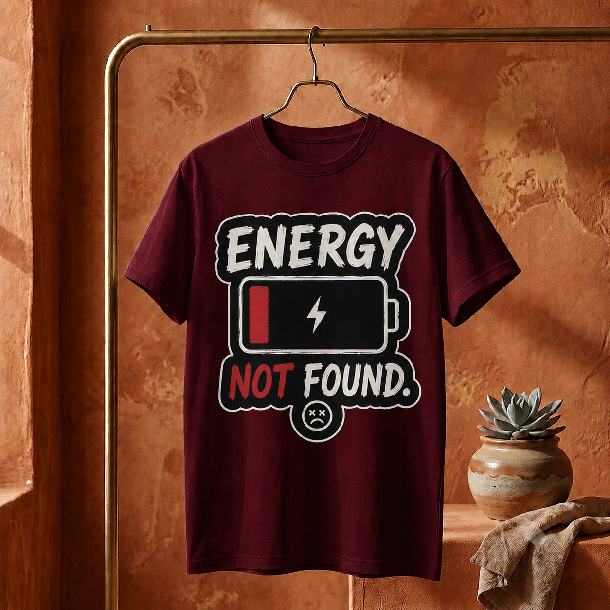 ||Unisex "ENERGY NOT FOUND" Bengali Typography Printed T-Shirt||