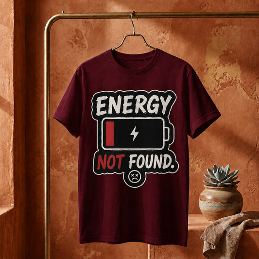 ||Unisex "ENERGY NOT FOUND" Bengali Typography Printed T-Shirt||