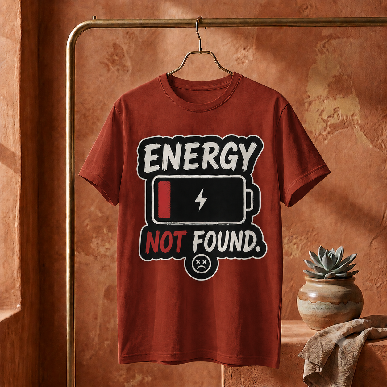 ||Unisex "ENERGY NOT FOUND" Bengali Typography Printed T-Shirt||