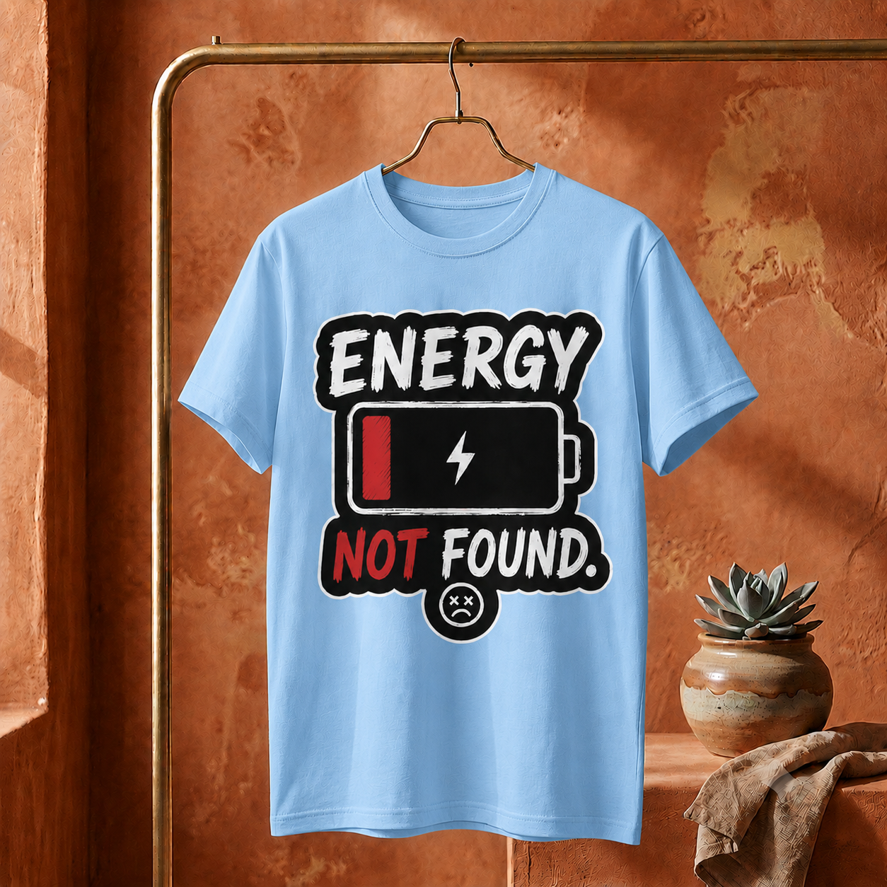 ||Unisex "ENERGY NOT FOUND" Bengali Typography Printed T-Shirt||