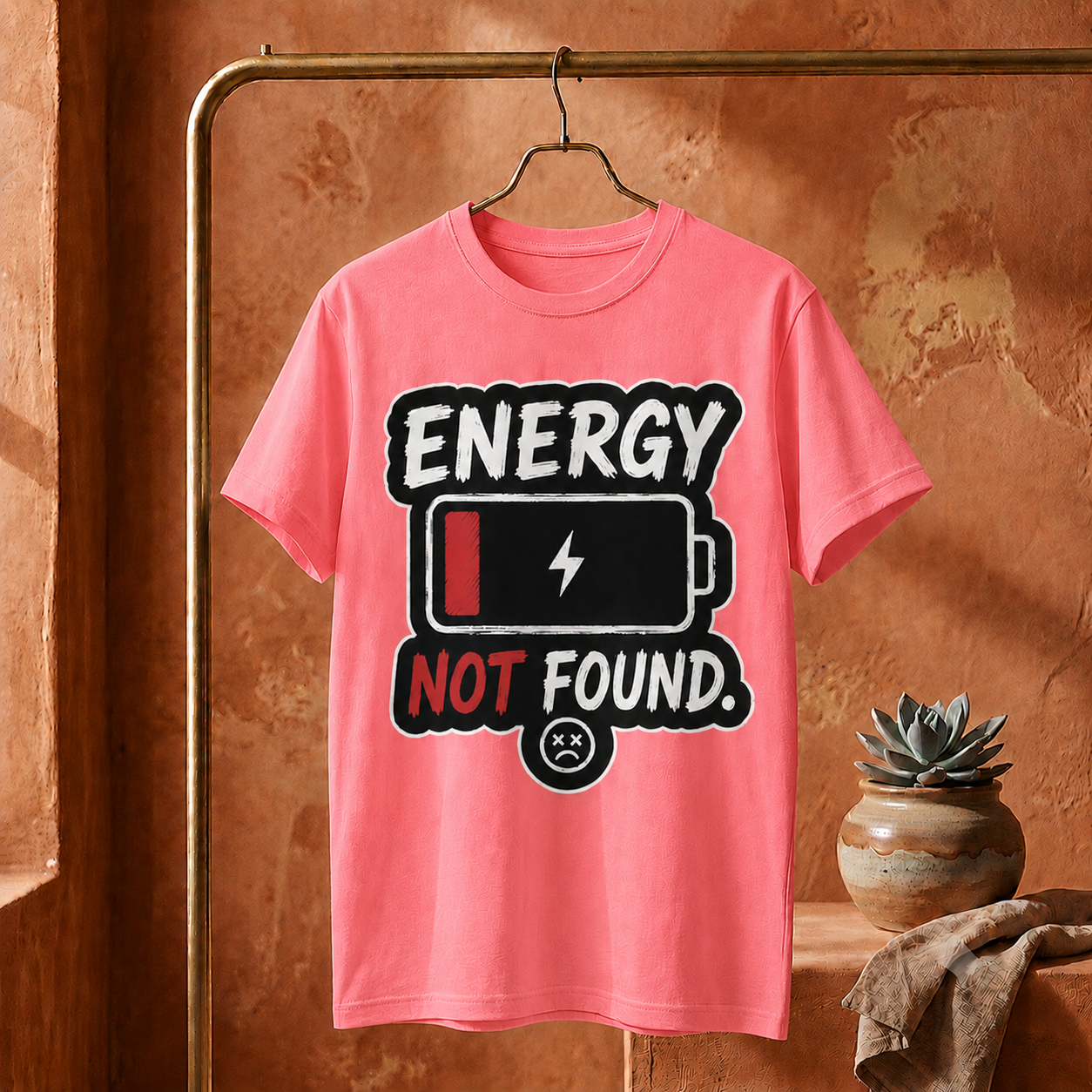 ||Unisex "ENERGY NOT FOUND" Bengali Typography Printed T-Shirt||