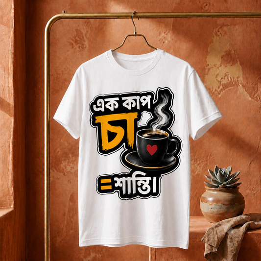 ||Unisex "EK CUP CHA = SANTI" Bengali Typography Printed T-Shirt||
