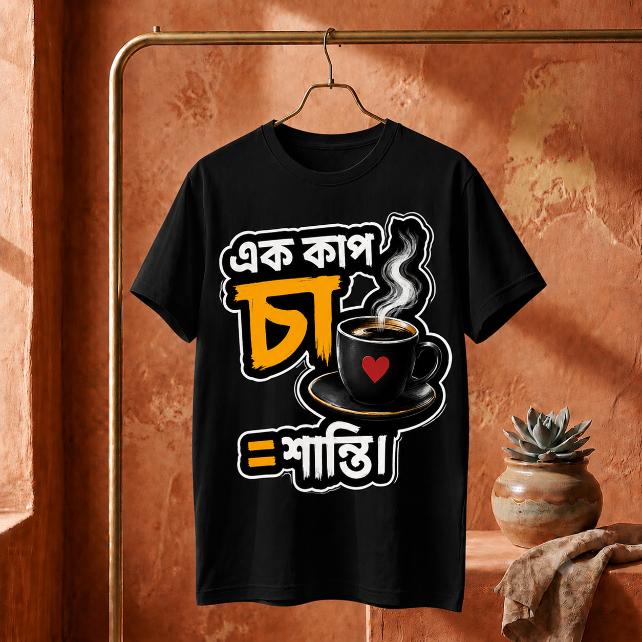||Unisex "EK CUP CHA = SANTI" Bengali Typography Printed T-Shirt||