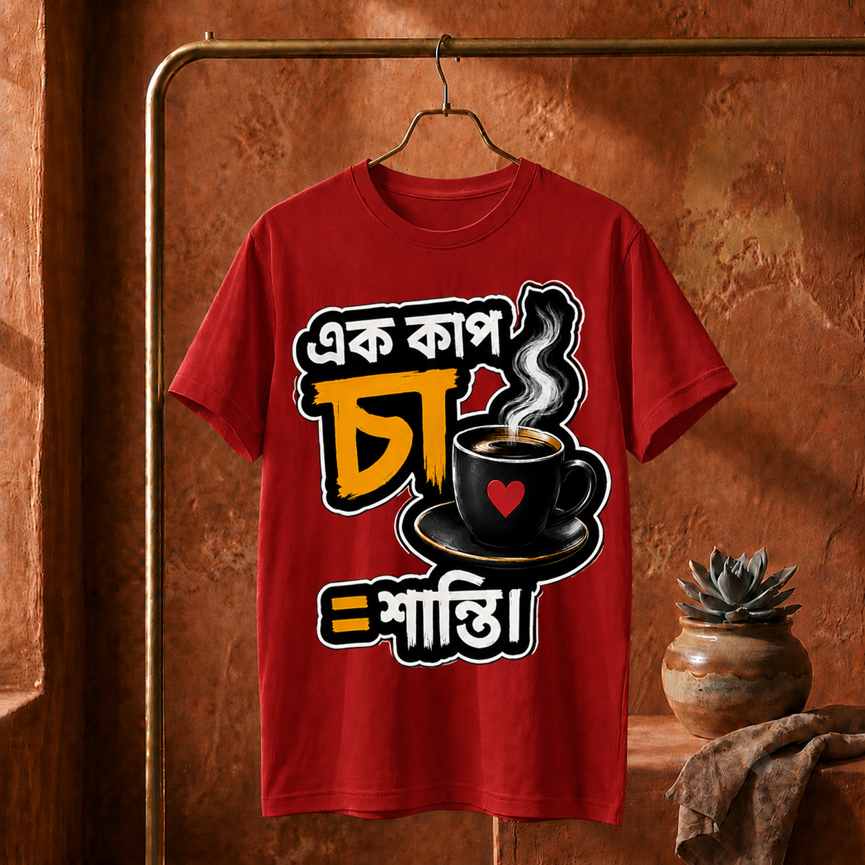 ||Unisex "EK CUP CHA = SANTI" Bengali Typography Printed T-Shirt||