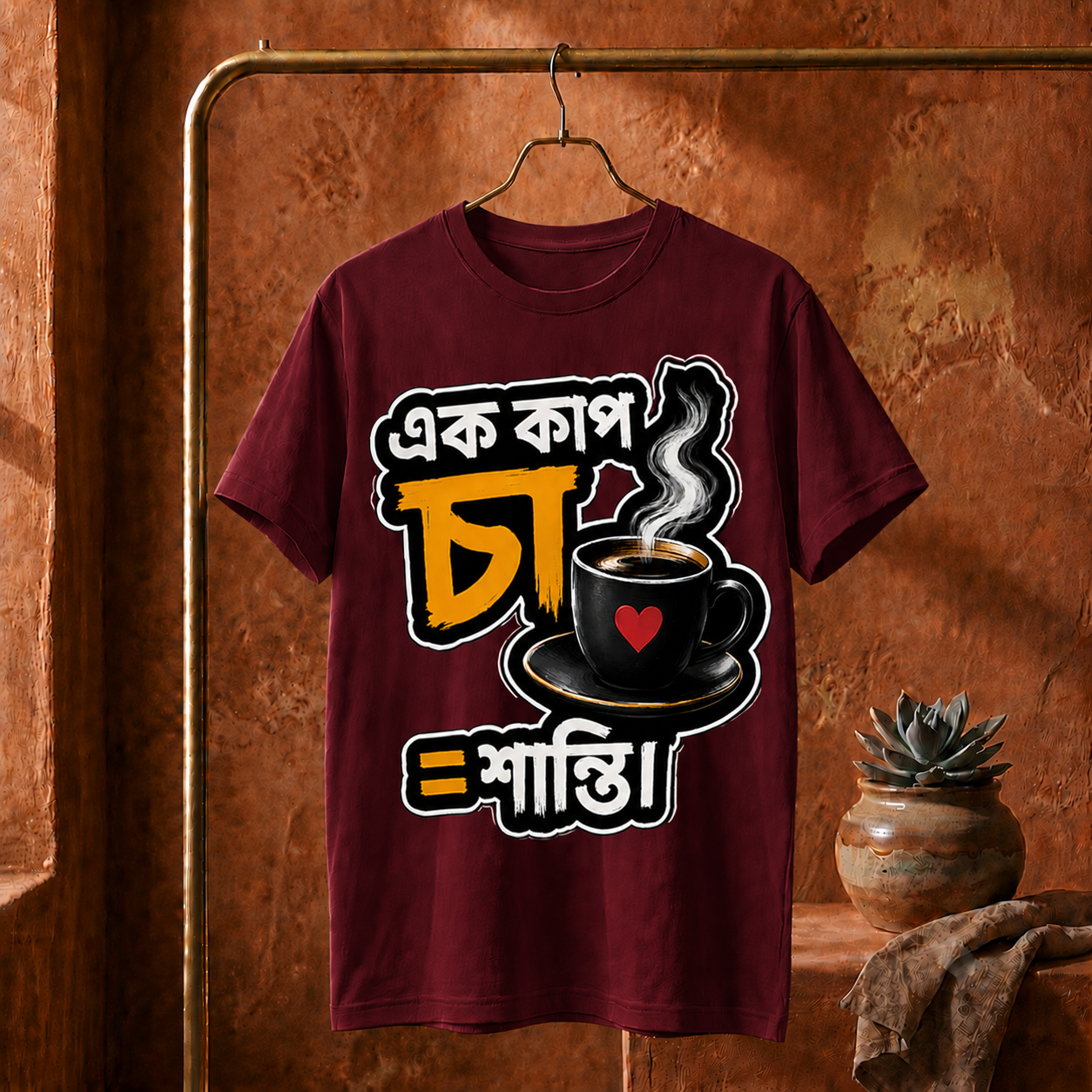 ||Unisex "EK CUP CHA = SANTI" Bengali Typography Printed T-Shirt||