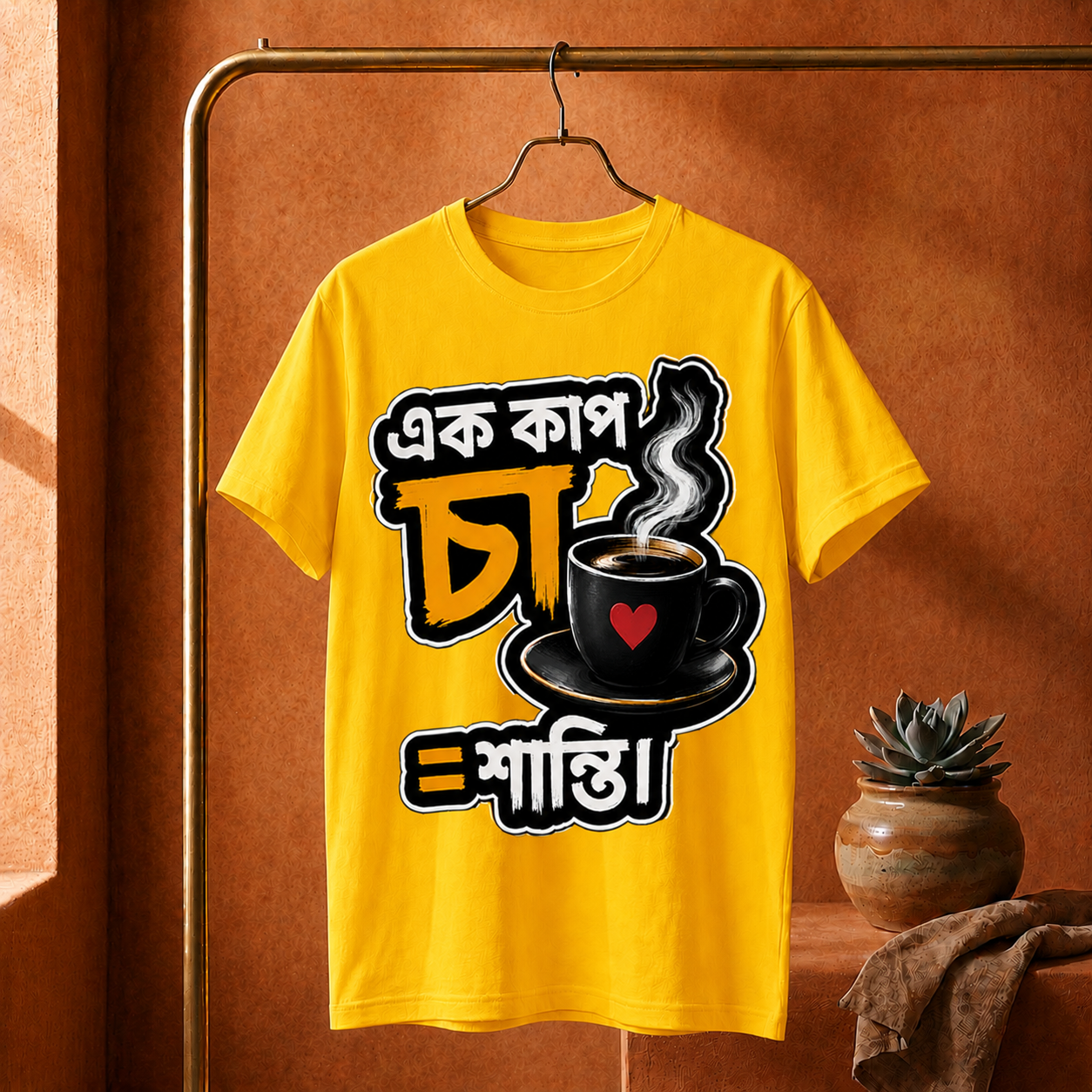||Unisex "EK CUP CHA = SANTI" Bengali Typography Printed T-Shirt||