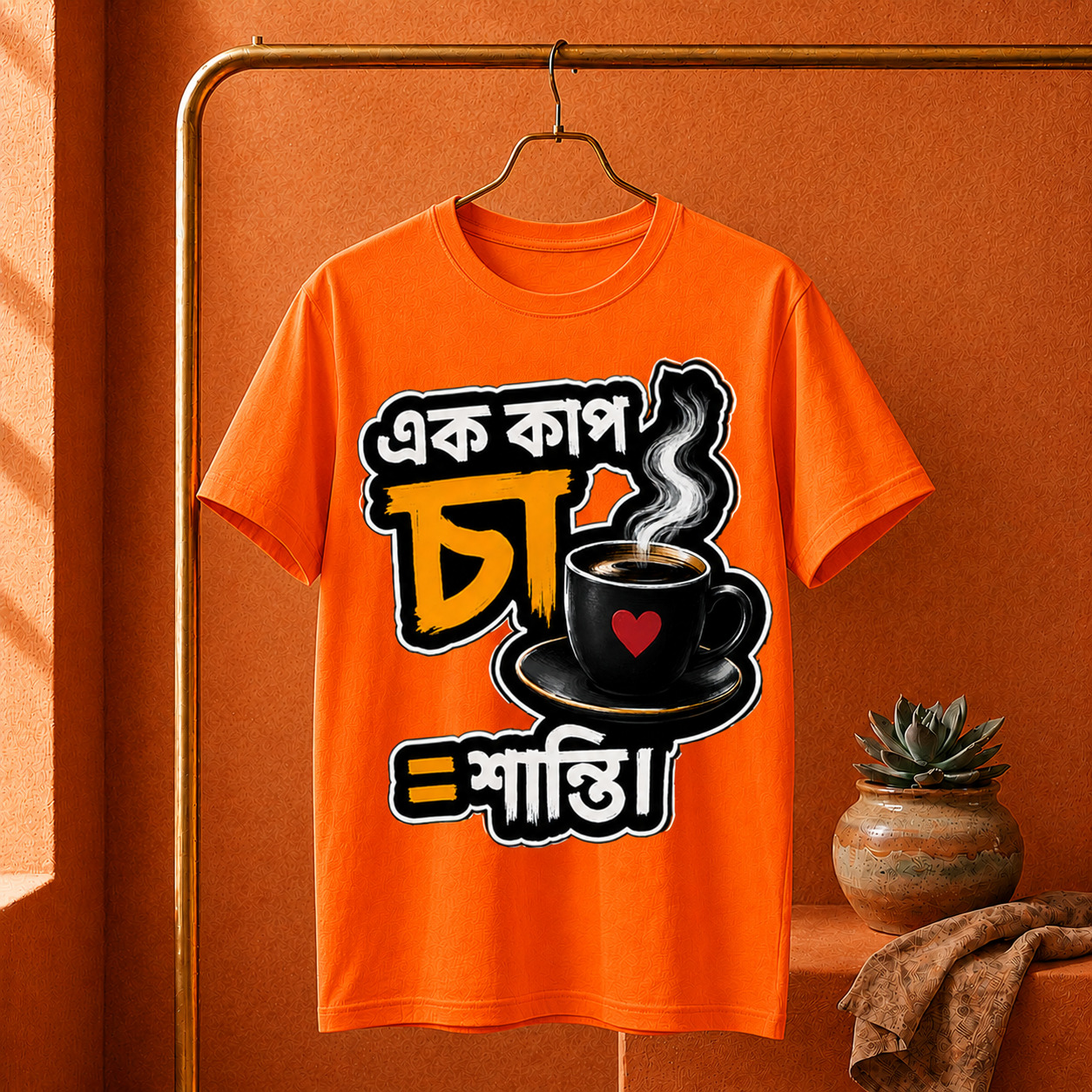 ||Unisex "EK CUP CHA = SANTI" Bengali Typography Printed T-Shirt||