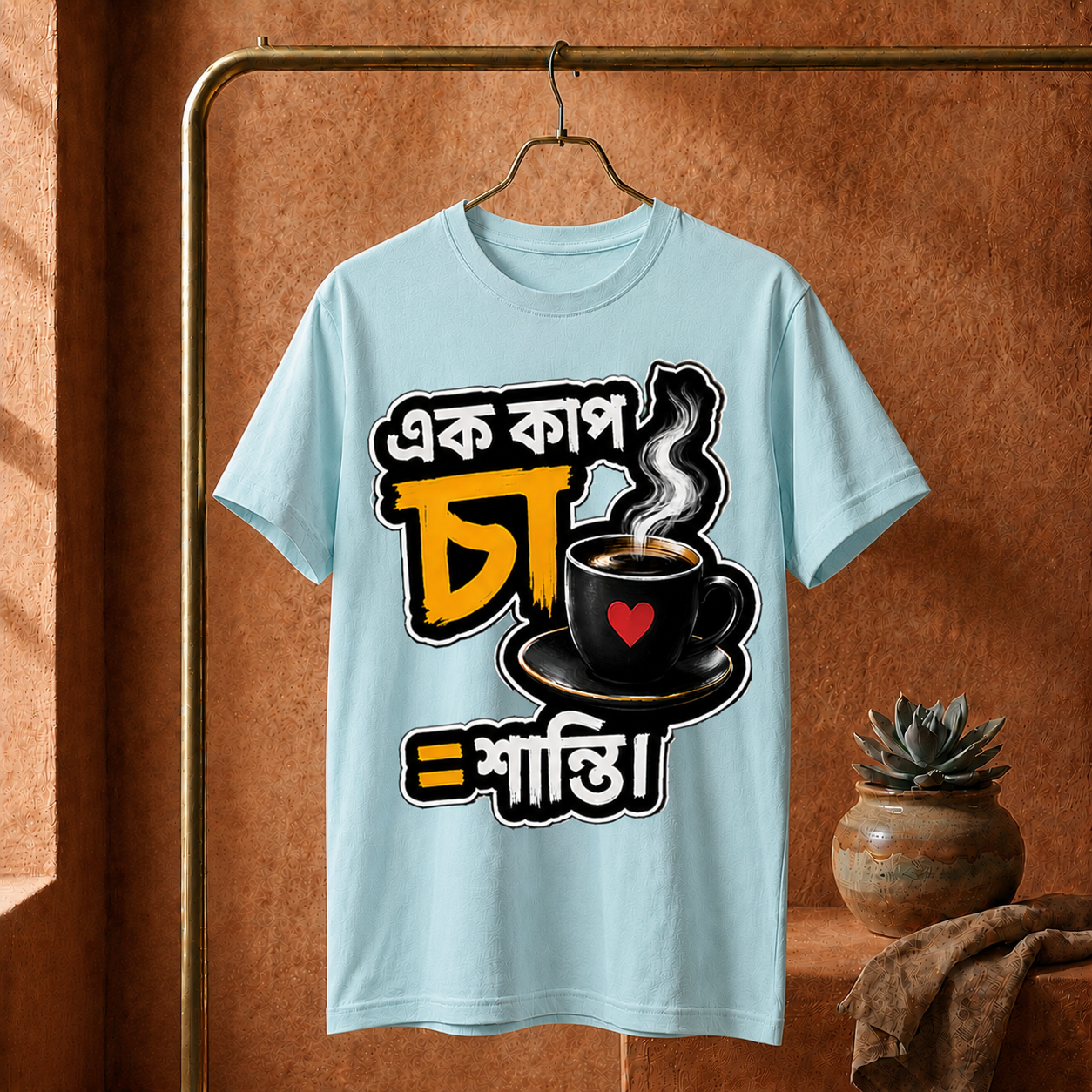 ||Unisex "EK CUP CHA = SANTI" Bengali Typography Printed T-Shirt||