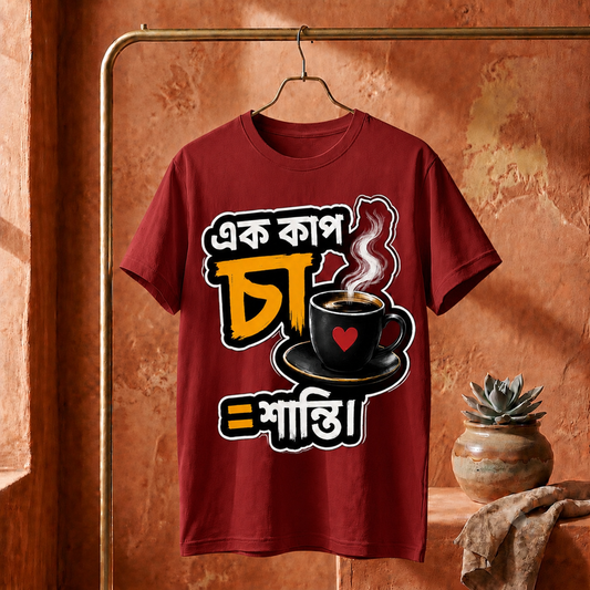 ||Unisex "EK CUP CHA = SANTI" Bengali Typography Printed T-Shirt||