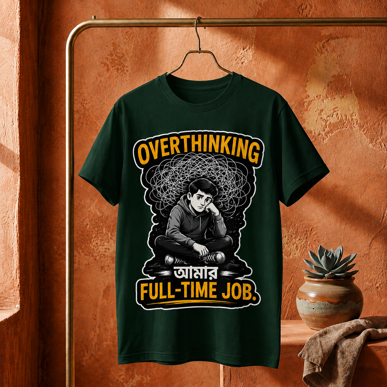 ||Unisex "OVERTHINKING AMAR FULL-TIME JOB" Bengali Typography Printed T-Shirt||