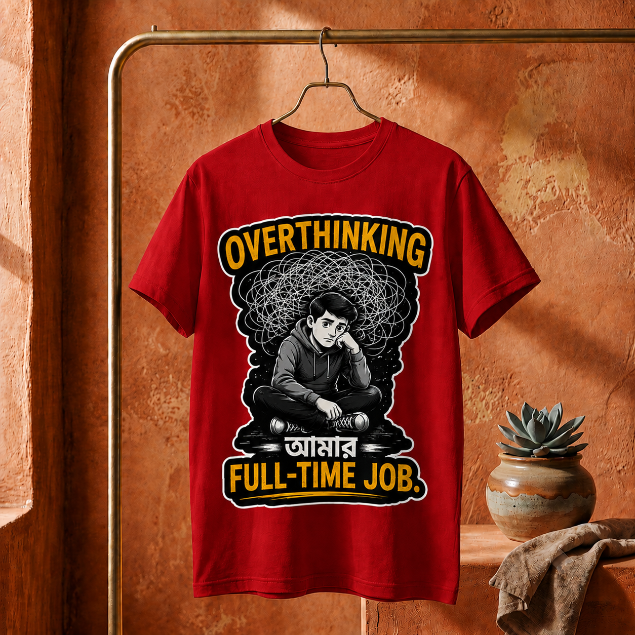 ||Unisex "OVERTHINKING AMAR FULL-TIME JOB" Bengali Typography Printed T-Shirt||
