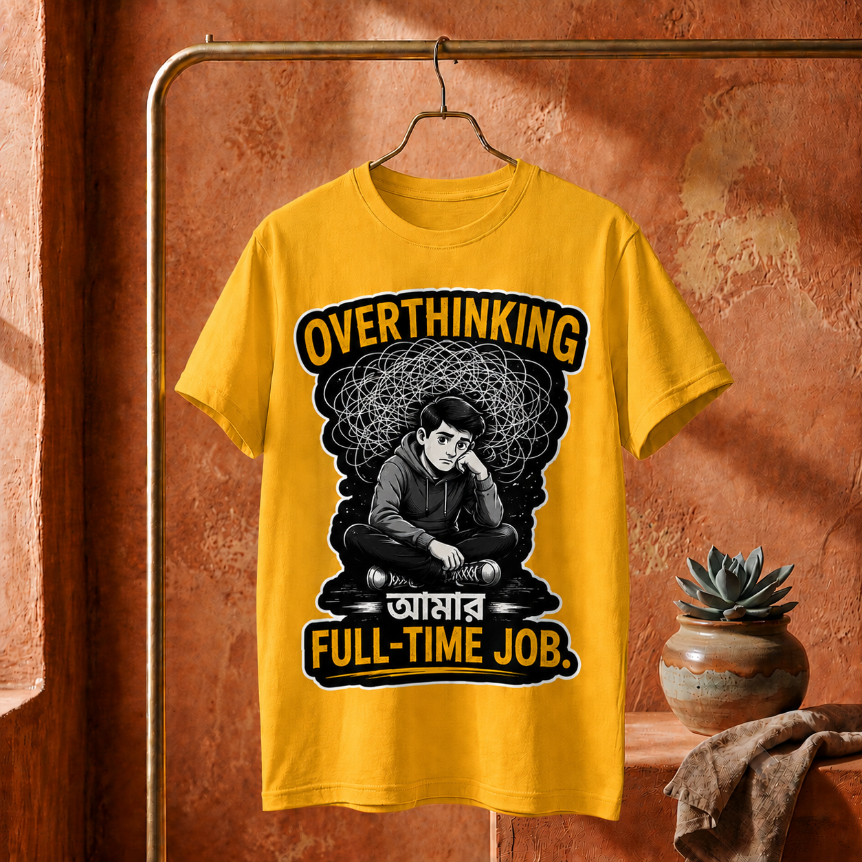 ||Unisex "OVERTHINKING AMAR FULL-TIME JOB" Bengali Typography Printed T-Shirt||