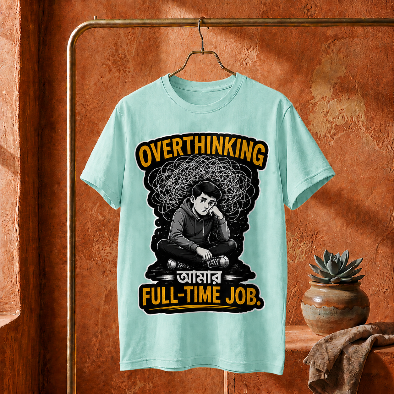 ||Unisex "OVERTHINKING AMAR FULL-TIME JOB" Bengali Typography Printed T-Shirt||