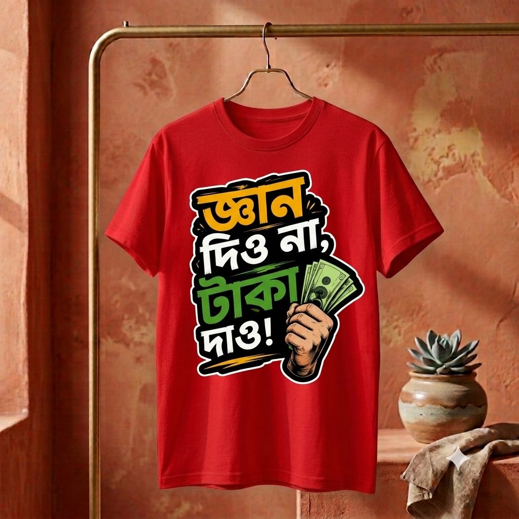 ||Unisex "GYAN DIO NA, TAKA DAO" Bengali Typography Printed T-Shirt||