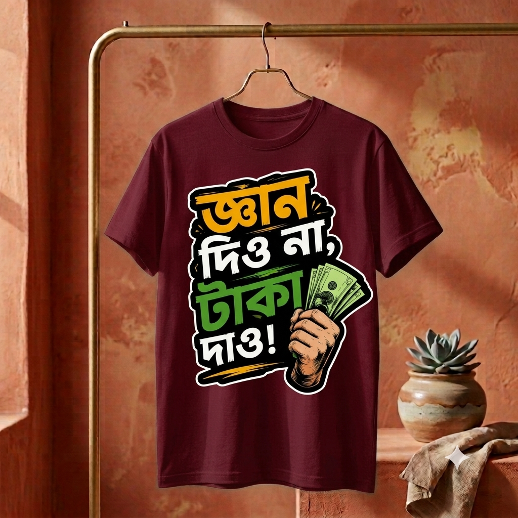 ||Unisex "GYAN DIO NA, TAKA DAO" Bengali Typography Printed T-Shirt||