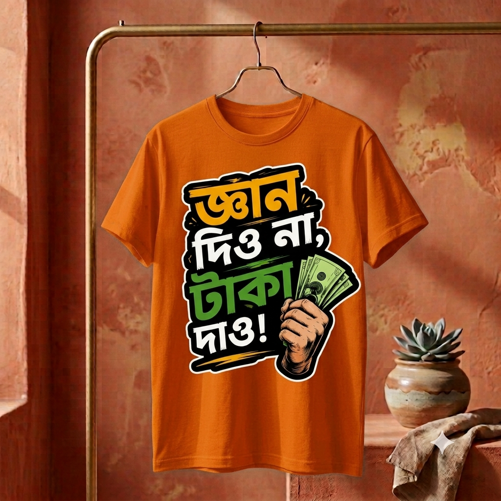||Unisex "GYAN DIO NA, TAKA DAO" Bengali Typography Printed T-Shirt||
