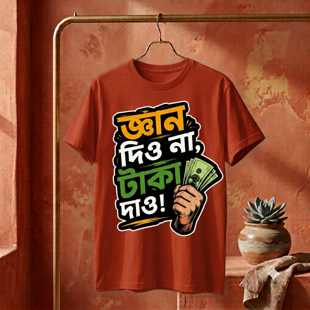 ||Unisex "GYAN DIO NA, TAKA DAO" Bengali Typography Printed T-Shirt||
