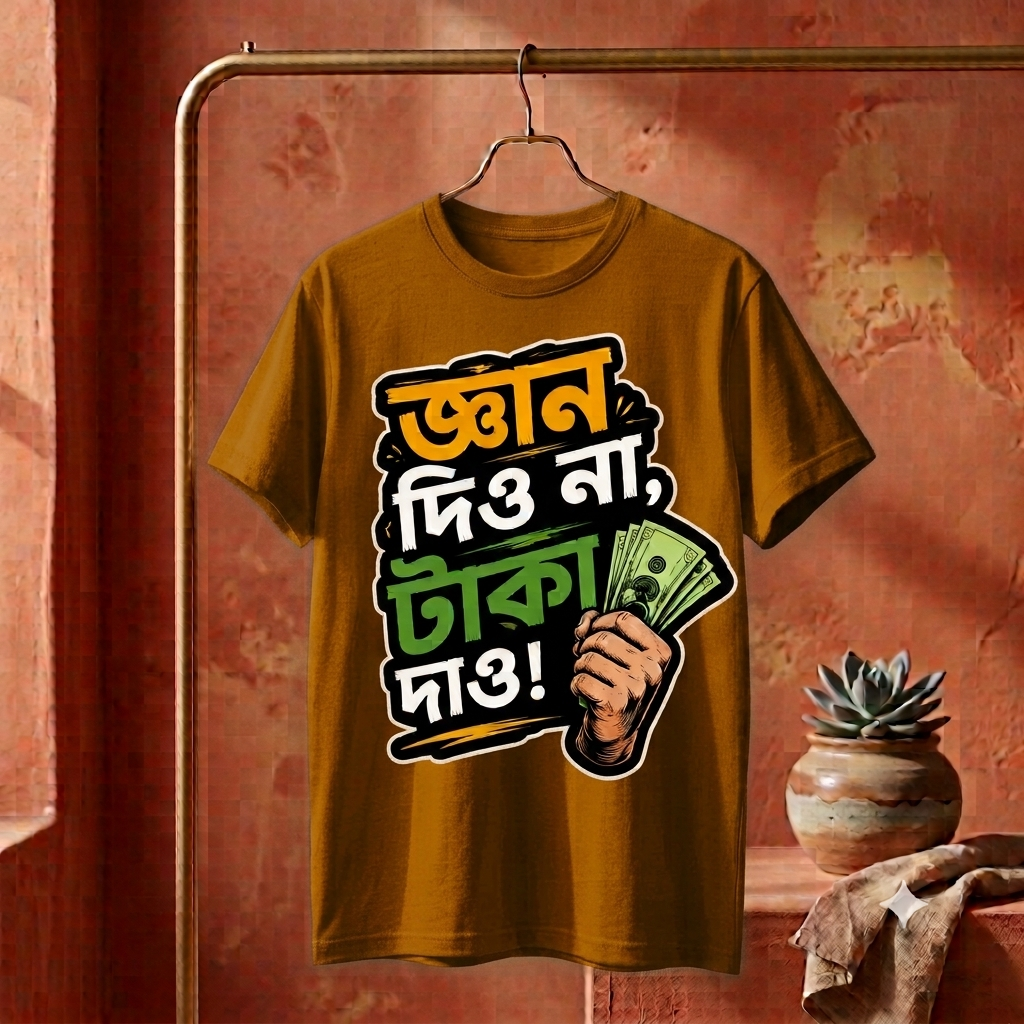 ||Unisex "GYAN DIO NA, TAKA DAO" Bengali Typography Printed T-Shirt||