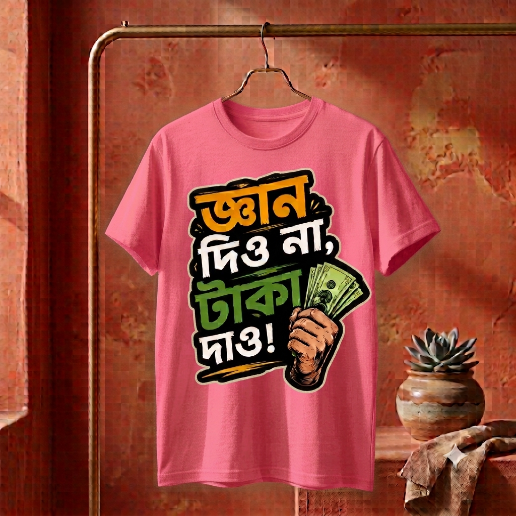 ||Unisex "GYAN DIO NA, TAKA DAO" Bengali Typography Printed T-Shirt||