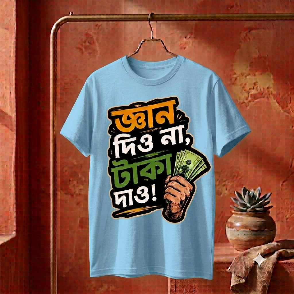 ||Unisex "GYAN DIO NA, TAKA DAO" Bengali Typography Printed T-Shirt||