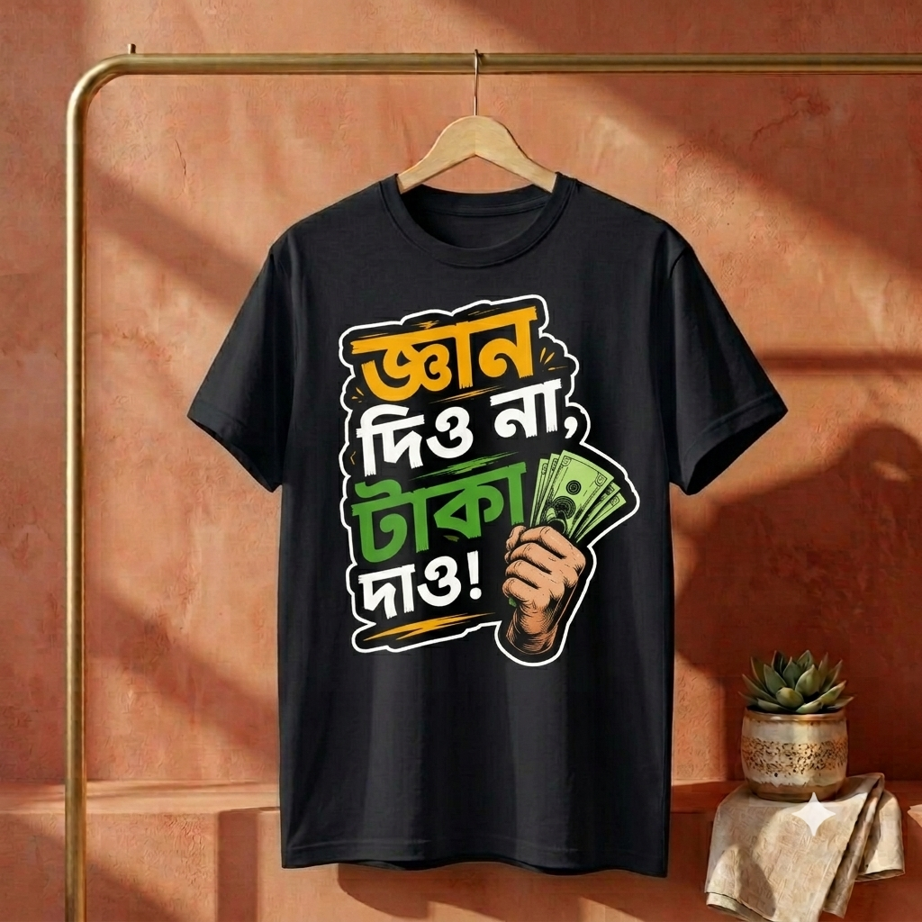 ||Unisex "GYAN DIO NA, TAKA DAO" Bengali Typography Printed T-Shirt||