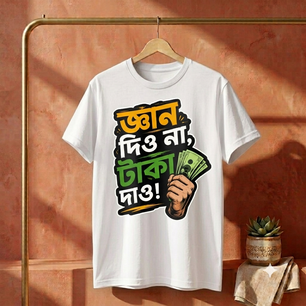 ||Unisex "GYAN DIO NA, TAKA DAO" Bengali Typography Printed T-Shirt||