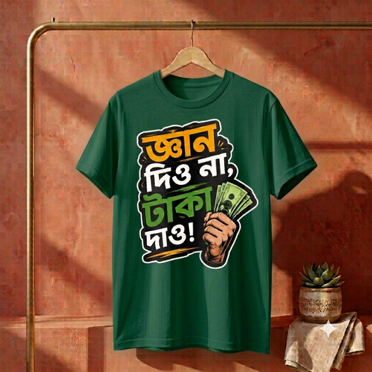 ||Unisex "GYAN DIO NA, TAKA DAO" Bengali Typography Printed T-Shirt||