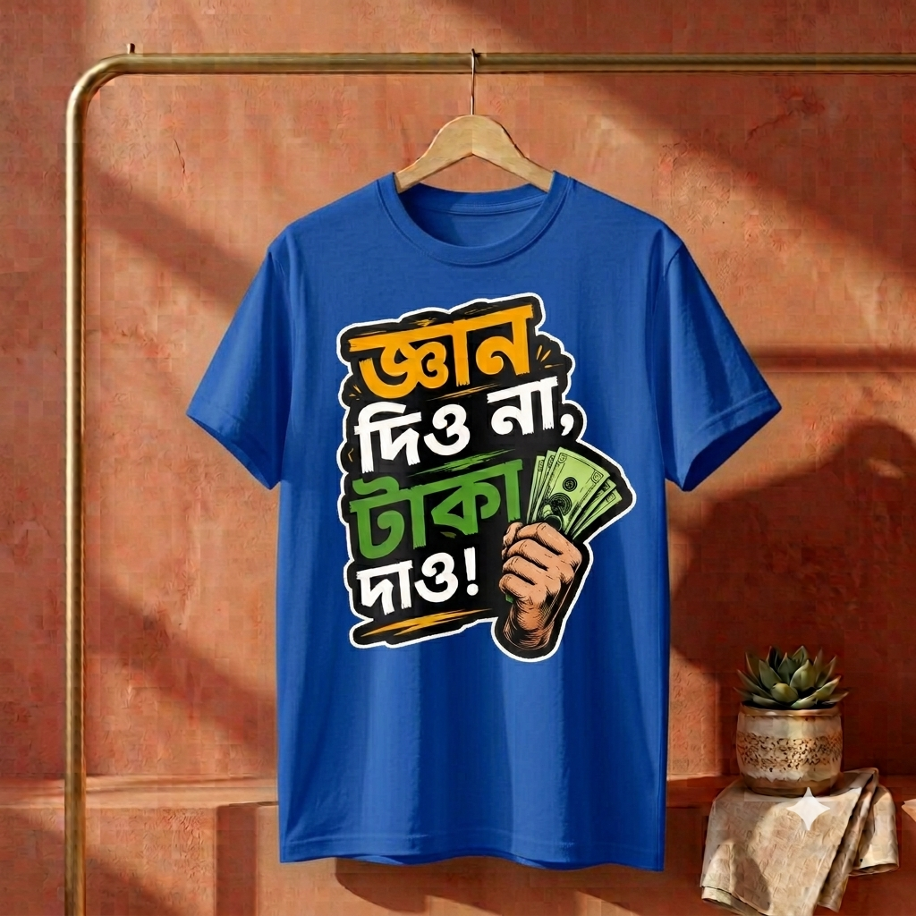 ||Unisex "GYAN DIO NA, TAKA DAO" Bengali Typography Printed T-Shirt||