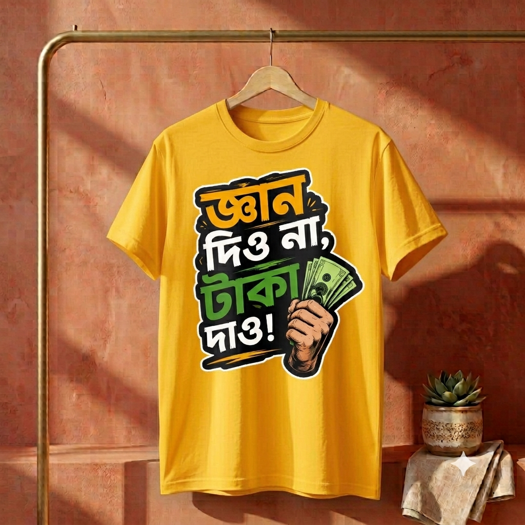 ||Unisex "GYAN DIO NA, TAKA DAO" Bengali Typography Printed T-Shirt||
